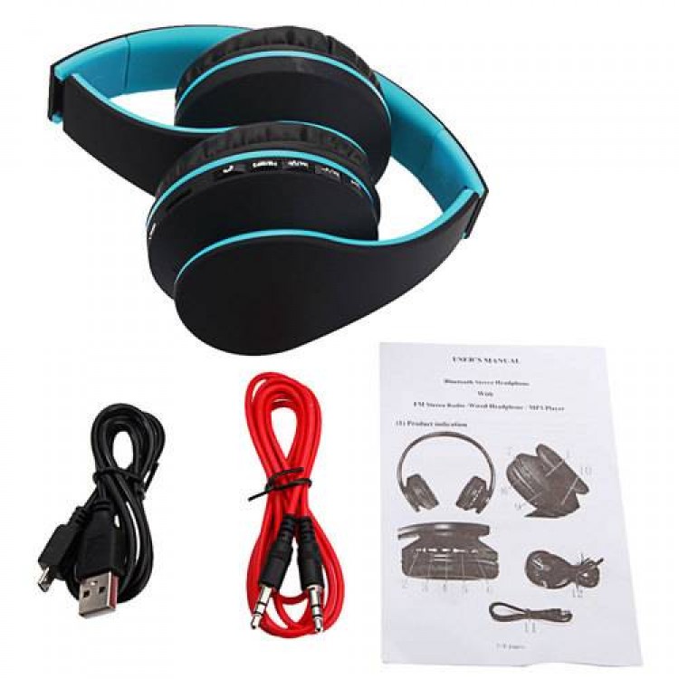 HY-811 Foldable FM Stereo MP3 Player Wired Bluetooth Headset Black Blue